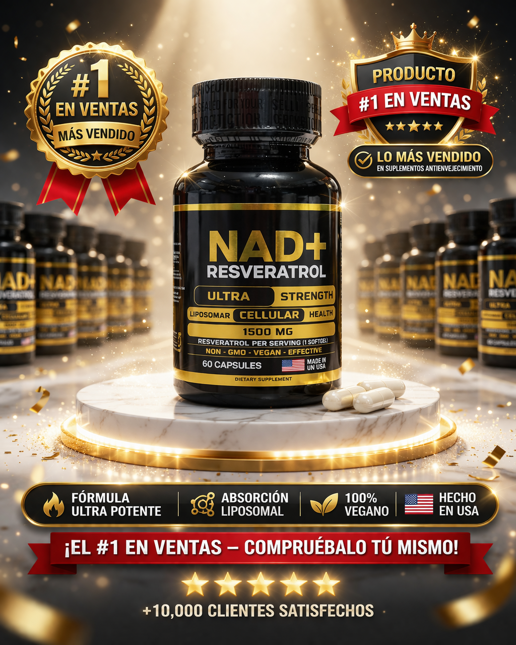 NAD + RESVERATROL 60 CAPSULAS,  antioxidante avanzada5/5 ⭐⭐⭐⭐⭐