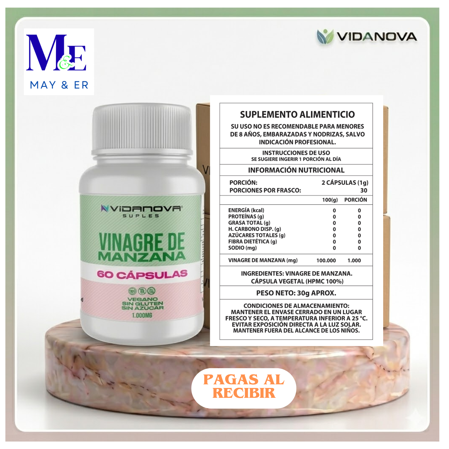 VINAGRE DE MANZANA 60CAP. BUENOS BENEFICIOS 5/5 ⭐️⭐️⭐️⭐️⭐️