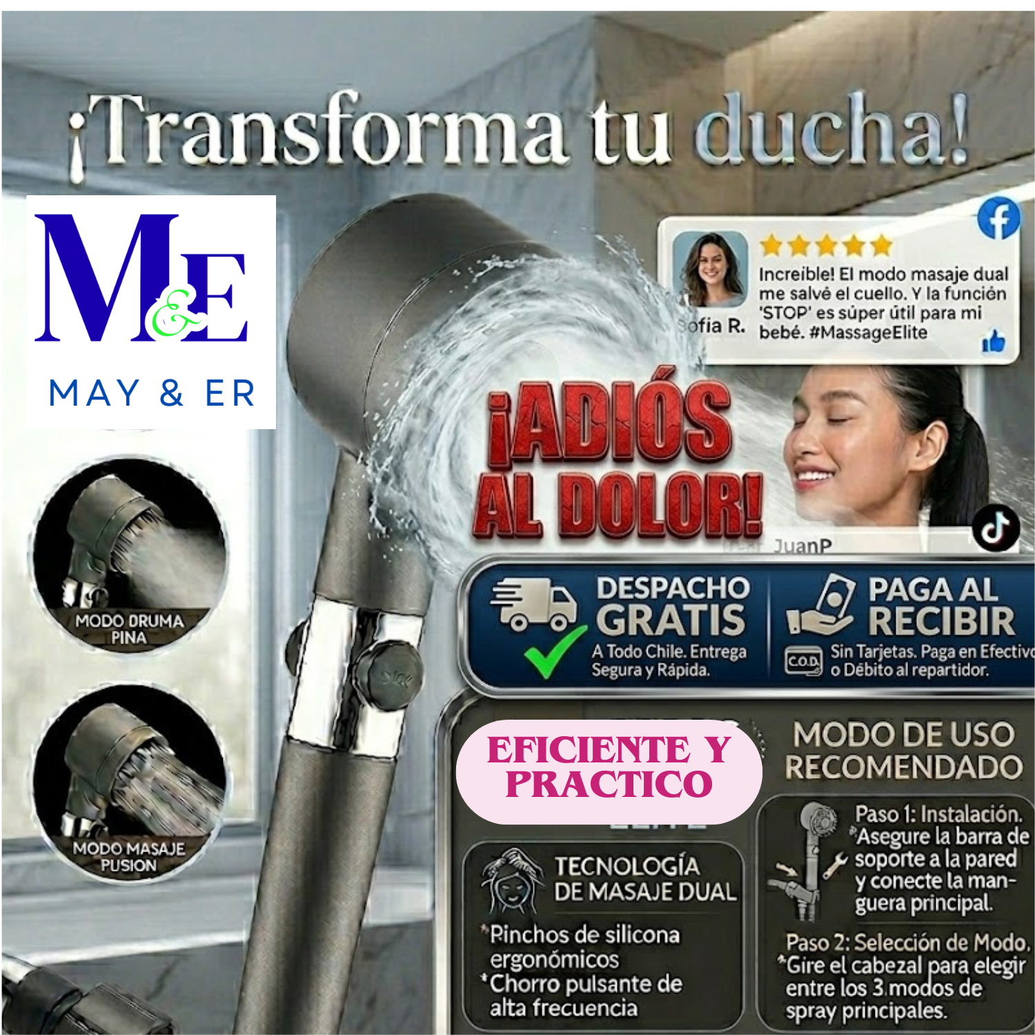 CABEZAL DUCHA MASAJEADOR CON FILTRO X2, DISEÑO EFECTIVO Y MUY COMODO. 5/5 ⭐️ ⭐️ ⭐️ ⭐️ ⭐️