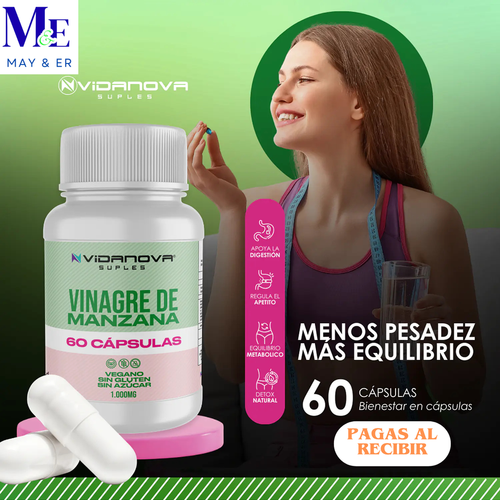 VINAGRE DE MANZANA 60CAP. BUENOS BENEFICIOS 5/5 ⭐️⭐️⭐️⭐️⭐️