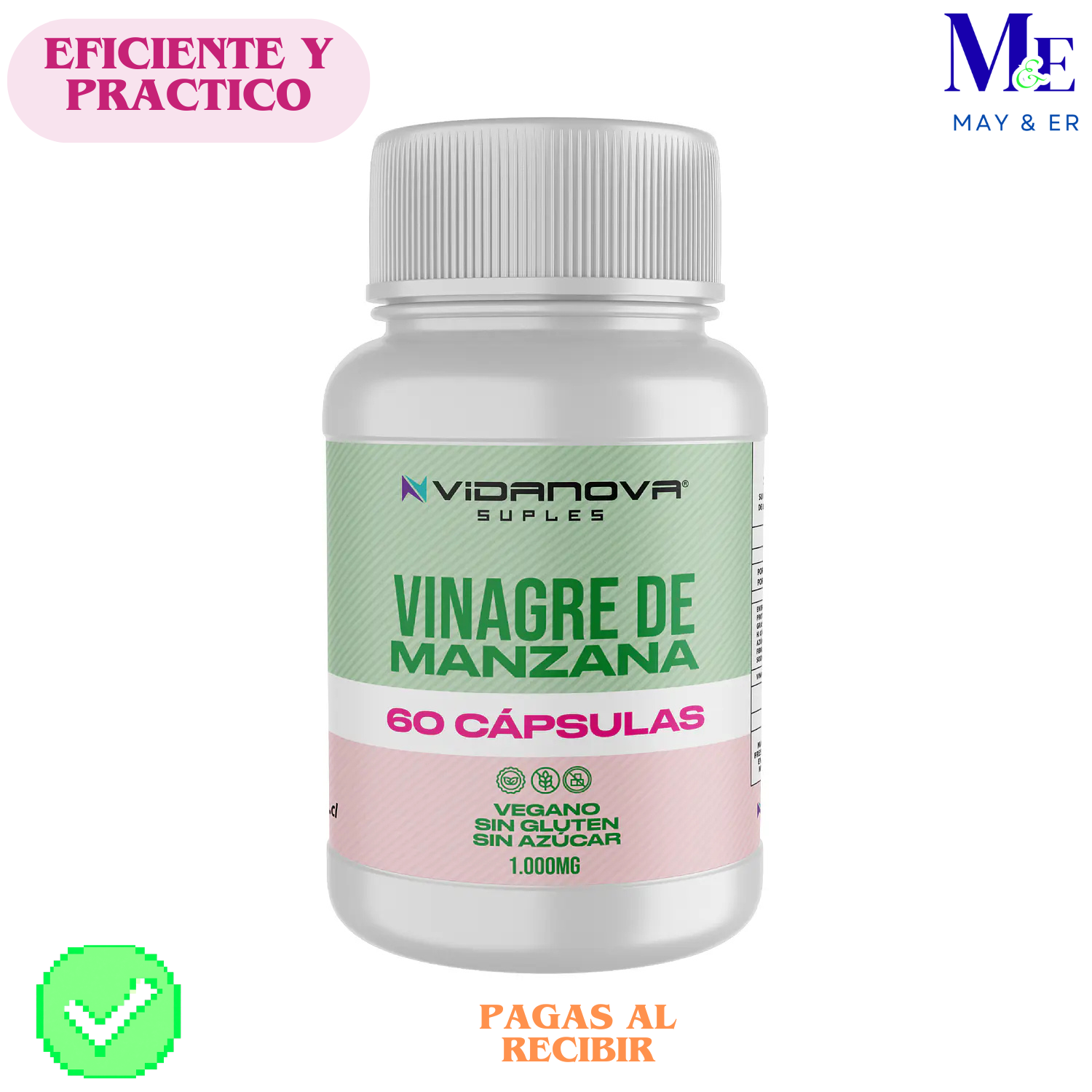 VINAGRE DE MANZANA 60CAP. BUENOS BENEFICIOS 5/5 ⭐️⭐️⭐️⭐️⭐️