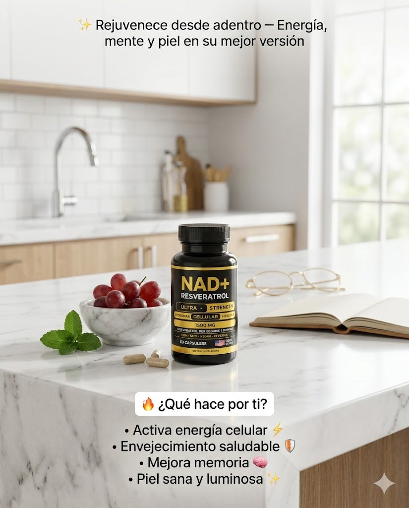 NAD + RESVERATROL 60 CAPSULAS,  antioxidante avanzada5/5 ⭐⭐⭐⭐⭐