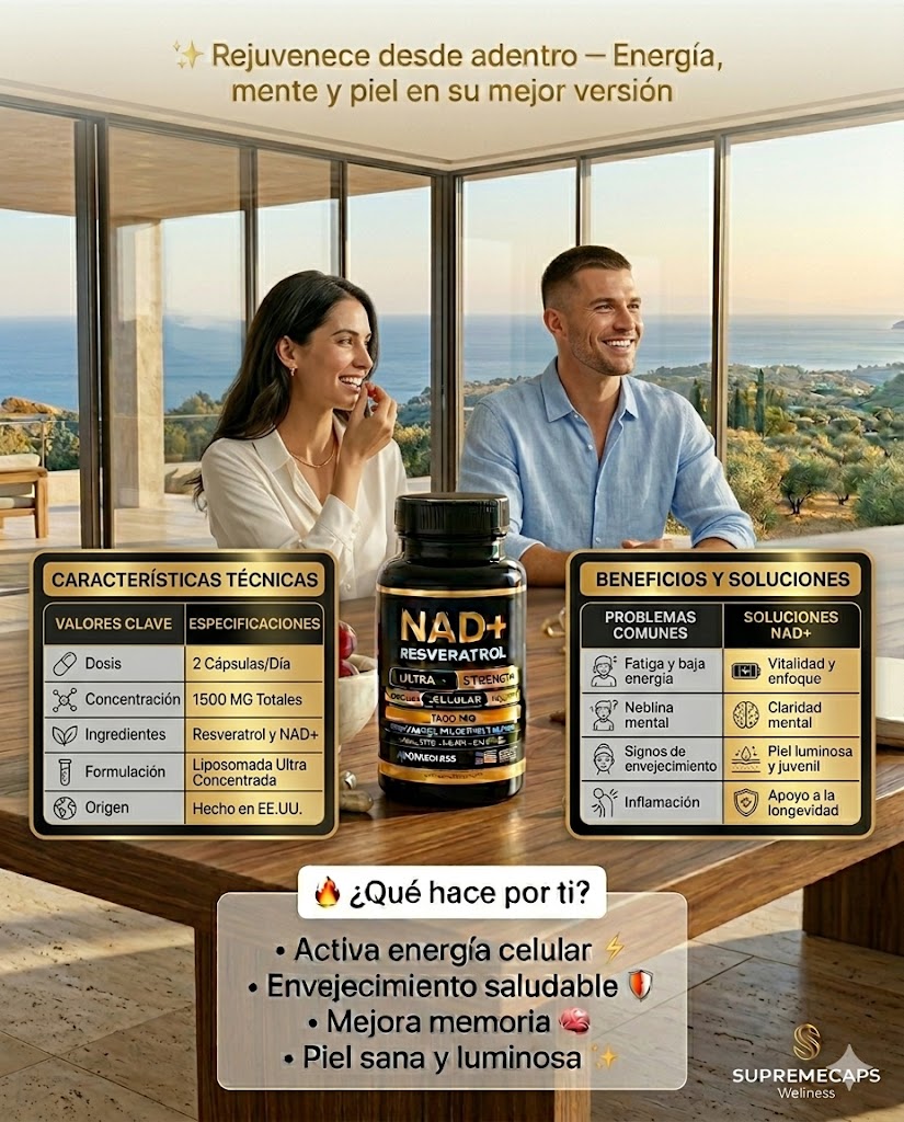 NAD + RESVERATROL 60 CAPSULAS,  antioxidante avanzada5/5 ⭐⭐⭐⭐⭐
